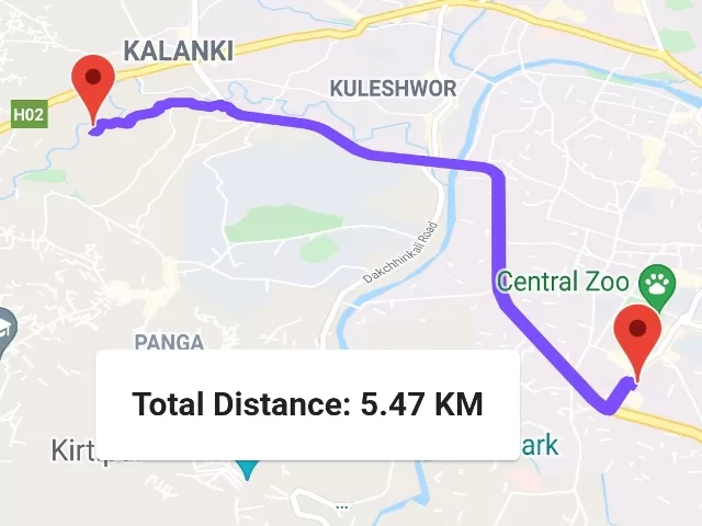 km between two places